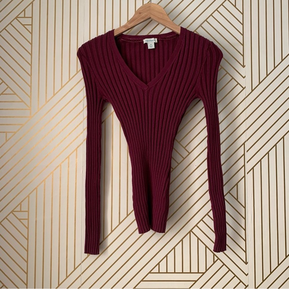 Sundance Poet Legends Sweater V Neck ribbed organic cotton Maroon burgundy XS - Picture 3 of 8